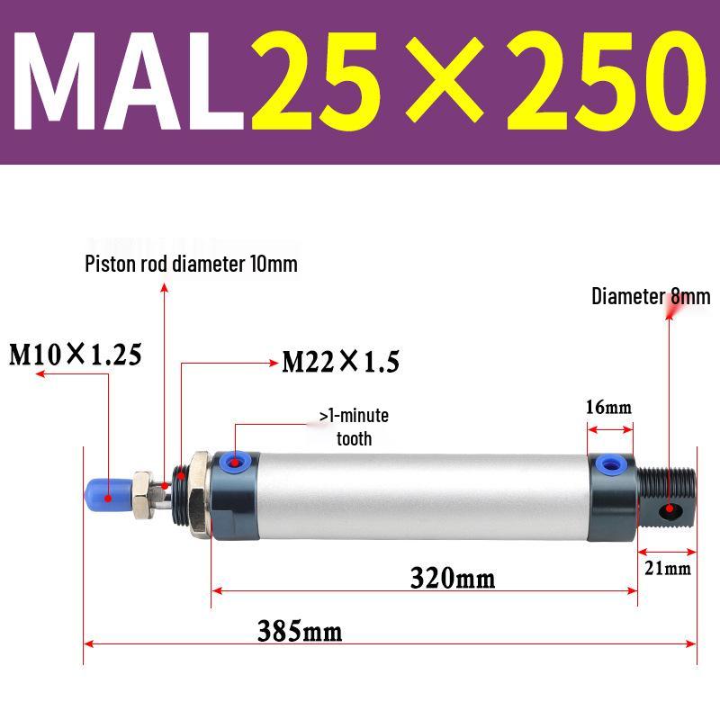 Mini Aluminum Alloy Pneumatic Cylinder - Round, Sizes 16/20/25/32/40 x 25/50/75/100/200