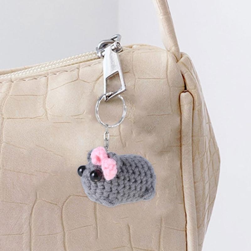 Cute Bowknot Sad Hamster Keychain Plush Bowknot Hamster Key Chain Charm Attractive Keyrings Bag Hanging Decoration