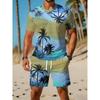 Casual Sports Suit Breathable Outdoor Leisure Men's Round Neck T-shirt Shorts Pants Suit Summer Digital Printing Printing Suit for Men and Adults