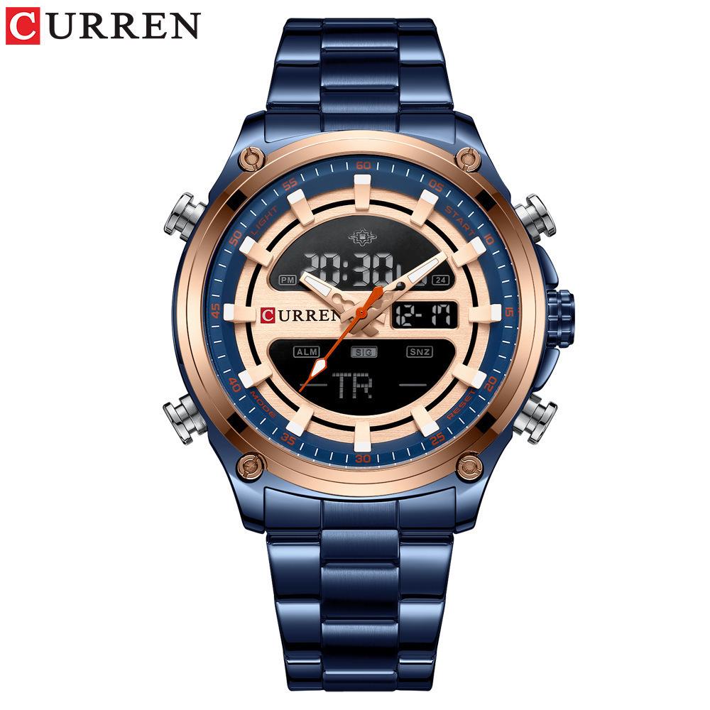Curren 8404 Men s Dual Movement Quartz LED Sports Watch with Steel Band