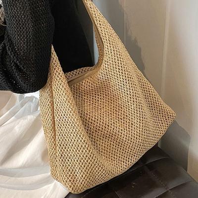Retro Tkana Torba ze Słomy Lato Nowa Duża Pojemność Torba na Ramię Pod Pachę Wakacyjna Wietrzna Torba na Plażę Tkana Słomkowa Torba Tote dla Kobiet
