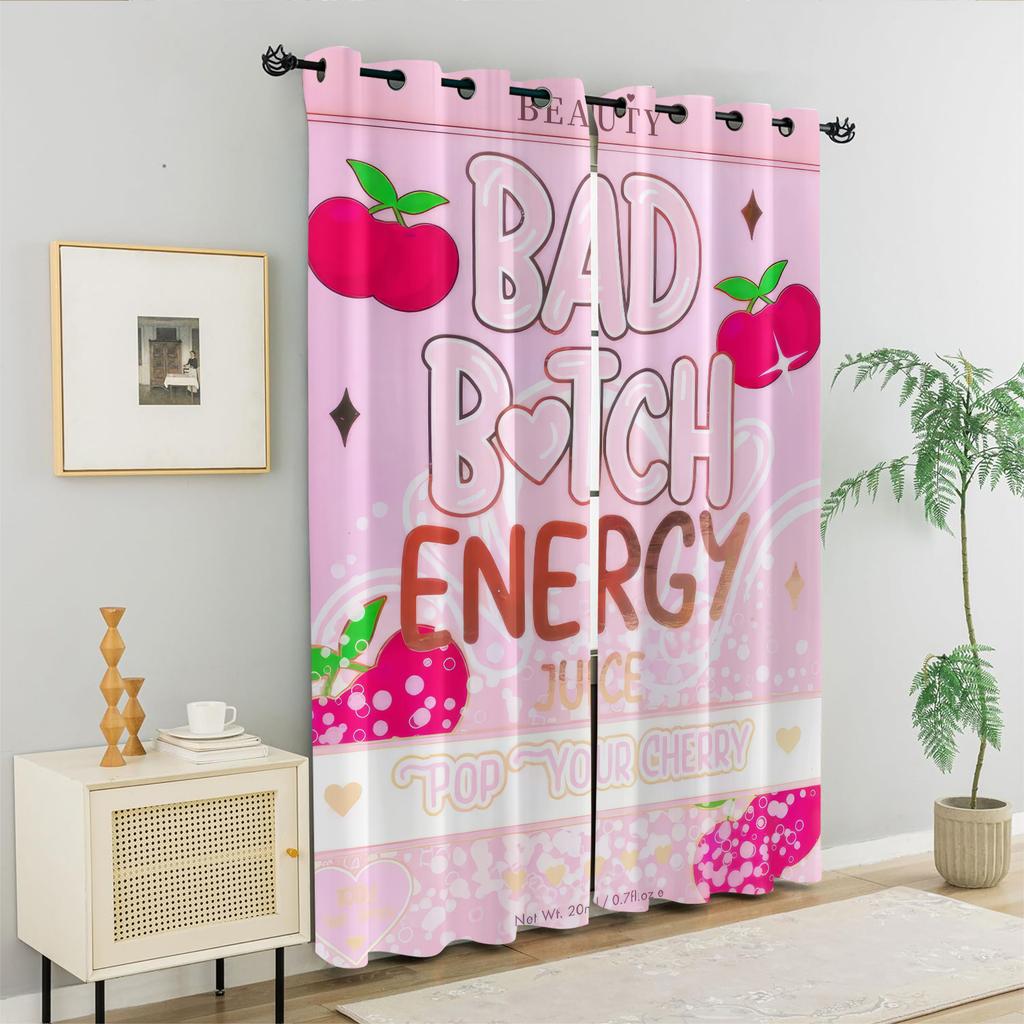 2Pcs Y2K Bad Girl Energy Blackout Curtain for Girls Bedroom Thermal Insulated Grommet Window Drapes Living Room Decoration