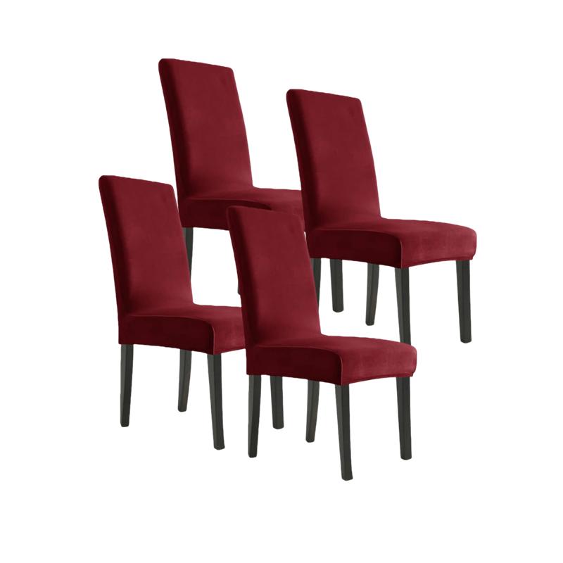 

Simple Solid Velvet Fabric 4pcs Chair Cover Super Soft Chair Covers for Dining Room Seat Cases Stretch for Banquet Autumn Winter Four Piece