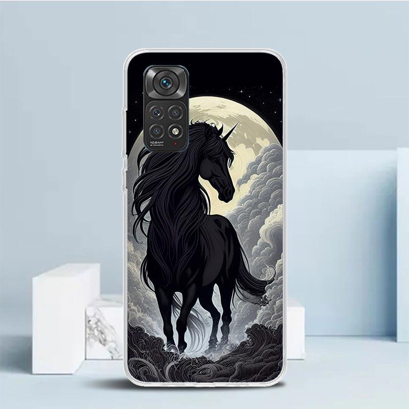 Animal Black Horse Phone Case For Xiaomi Redmi Note 15 14 14S 13 12S 12 Pro Plus 11S 11 11T 11E 10S 10 + Soft TPU Back Cover Red