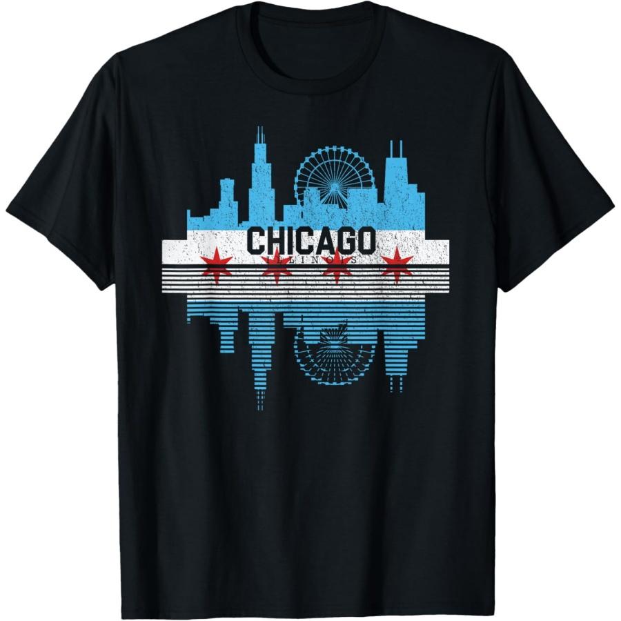 Vintage Chicago Illinois Flag Skyline Men Women T-Shirt S