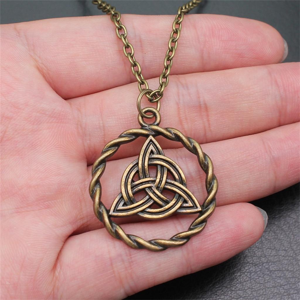 Celtic Symbols Hexagrams Mystical Amulet Pendant Antique Bronze Metal Daughter Collar Necklace Handmade
