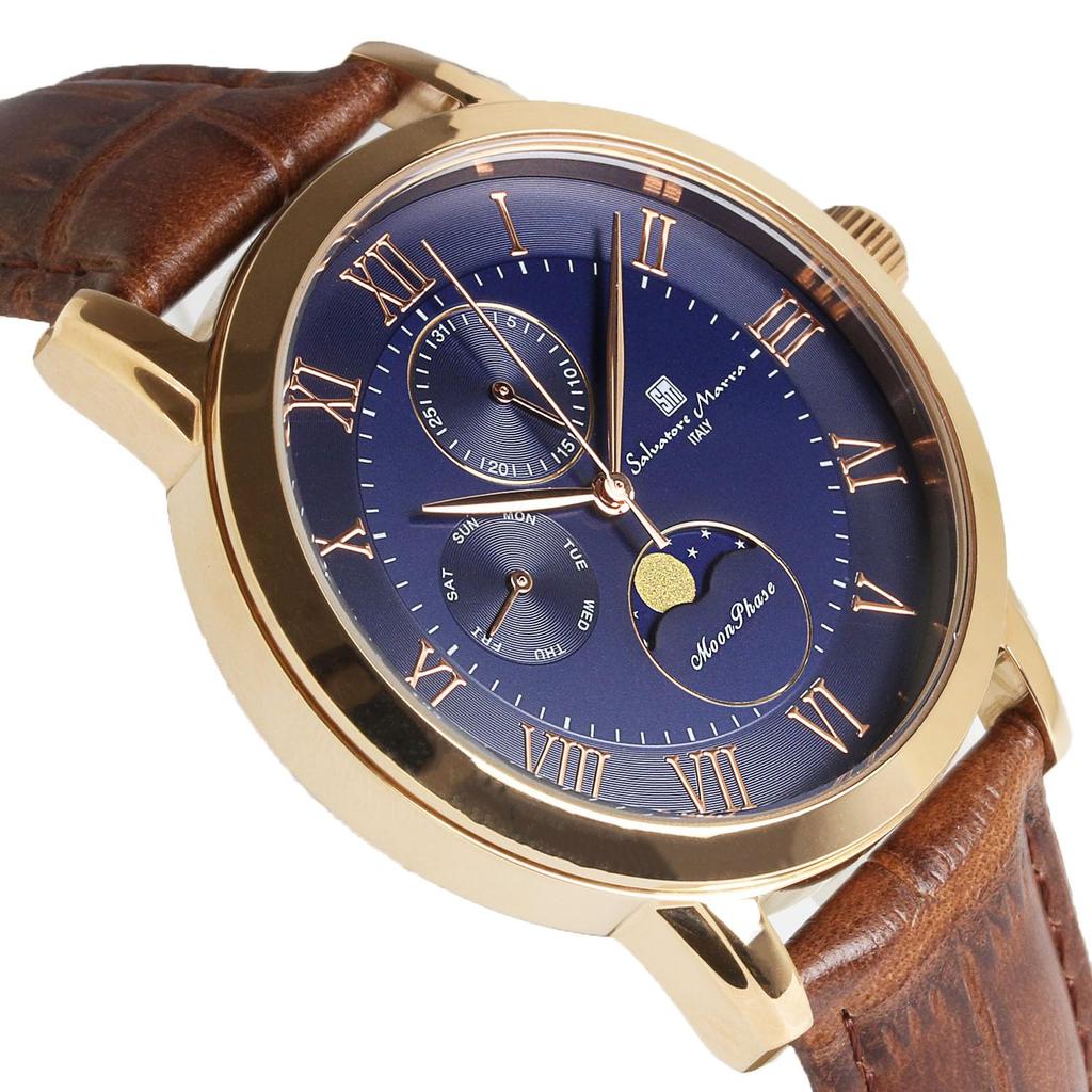 Moon 5 ATM Water Leather Limited Pink [Salvatore Marra] Men's Watch, Phase, Multi-Calendar, Resistant, Business/Formal, Strap, Edition, Gold,