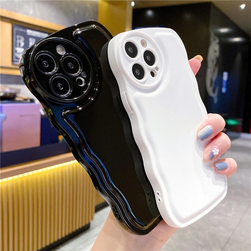 Objektivschutz Transparente lockige Wellen-Telefonhülle für Iphone 13 11 12 Pro Max Xs Max Xr X Xs stoßfeste Stoßstange klare hintere Abdeckung