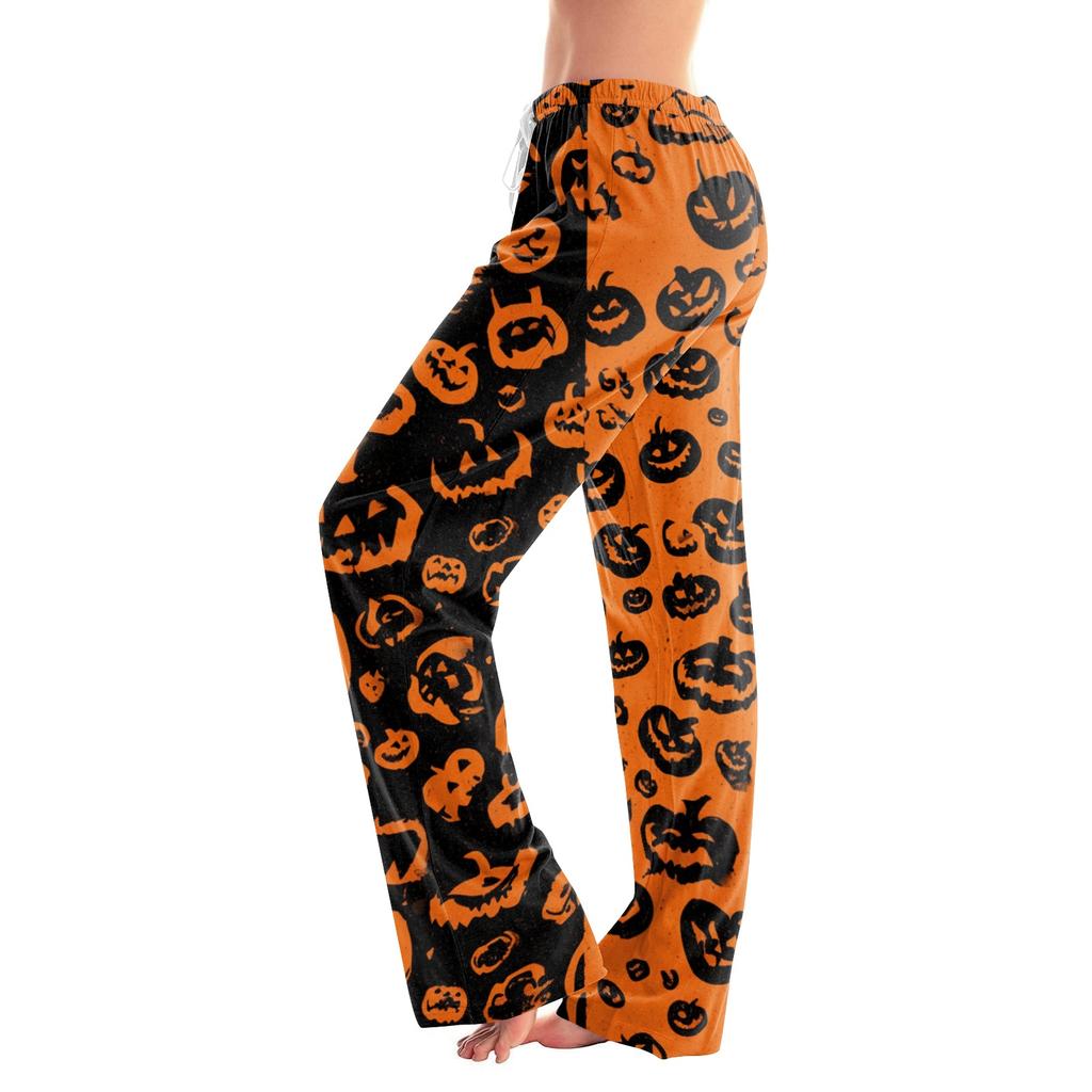Women Drawstring Waist Halloween Print Long Pants Relaxed Fit Casual Trousers for Seasonal Festive Wear