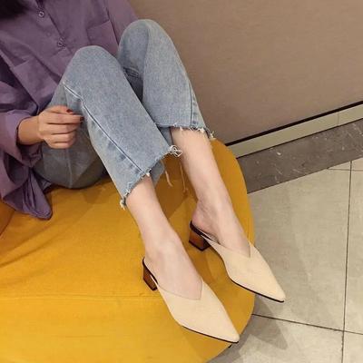 Fashion Mules Women's Slippers and Ladies Sandals 2024 Two-tone Low Heel Slides Shoes Job Pointed Toe Outside New Collection Casual 39 W