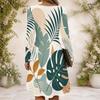 Women Criss Cross V Neck Long Sleeve Tropical Leaf Printed Fitted Curved Hem Dress