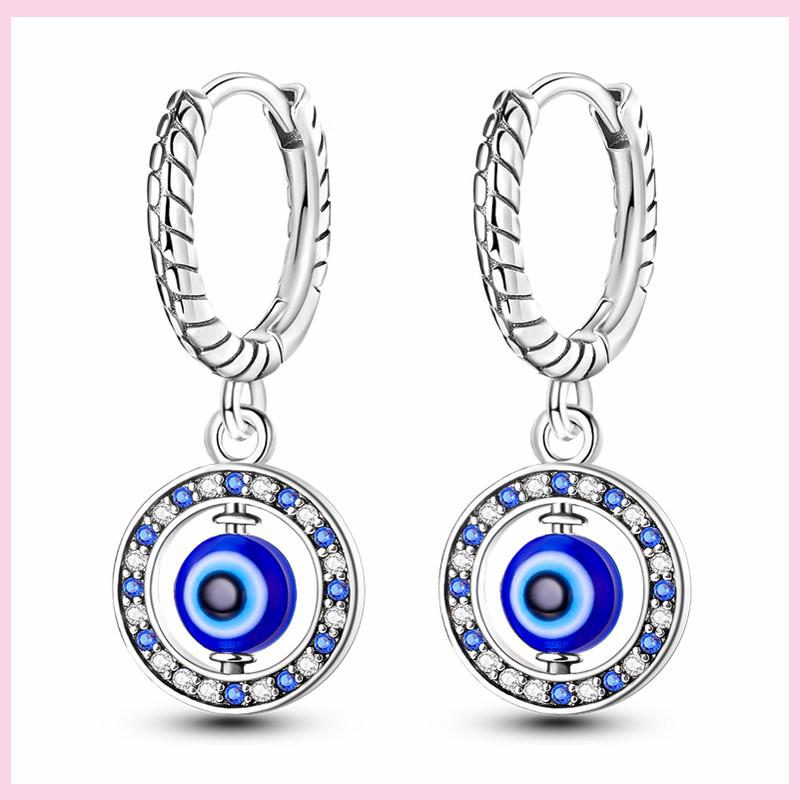 Shining Blue Zircon Owl Earrings 925 Silver Evil Eyes Earrings for Women Wedding Engagement Planet Moon Star Zirconia Jewelry