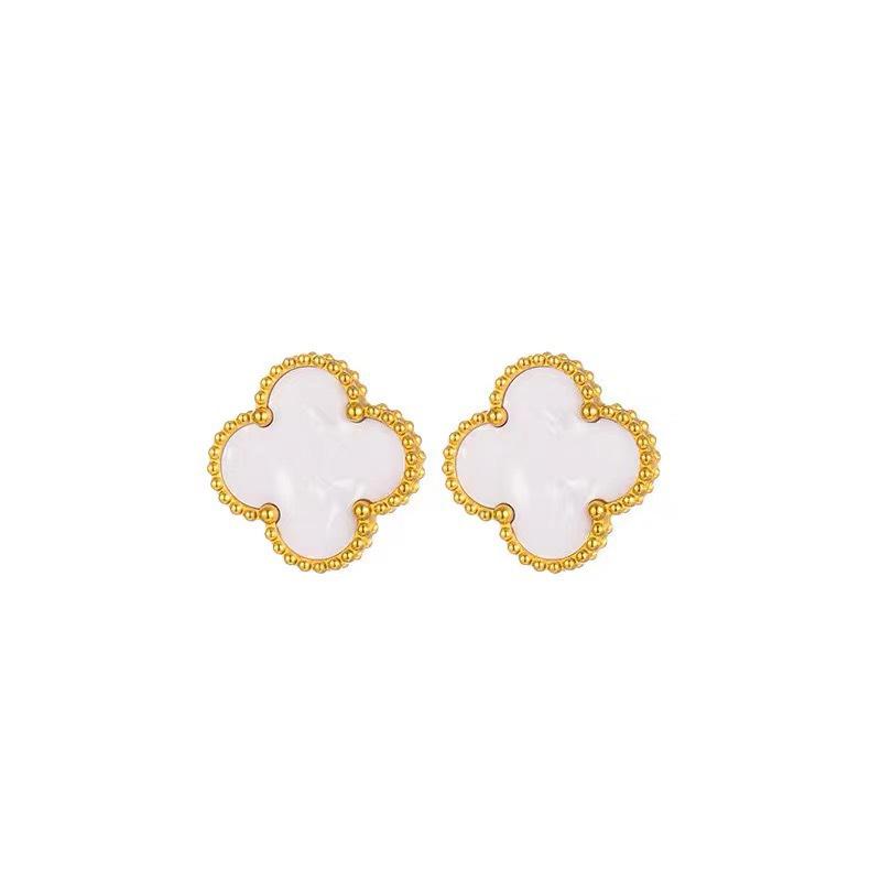 

Модные высококачественные серьги с четырьмя листами клевера, элегантные роскошные женские серьги из титановой стали белый