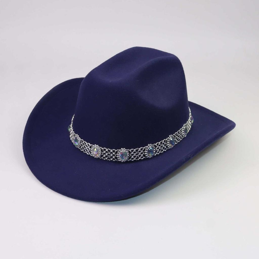 European and American Men's and Women's Western Cowboy Top Hats, Colored Diamonds, Gems, Hollow Felt Hats, Stage Performances, Festival Jazz Hats