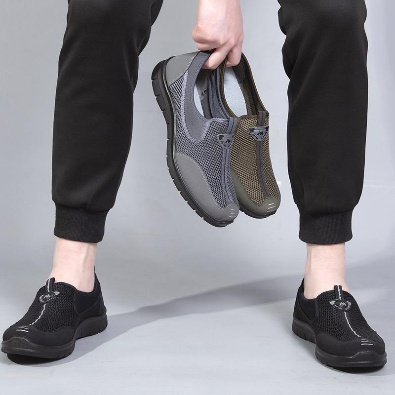 Cloth Shoes Summer Mesh Men's Shoes Medium and Old Breathable One Pedal Black Light Non-slip Lazy Shoes Breathable Mesh