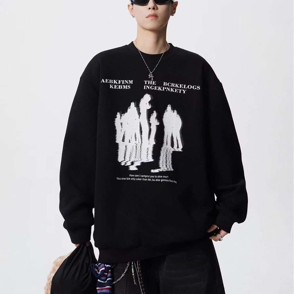 Retro Character Printed Crew Neck Sweater Men and Women the Same Autumn Trendy Couple Loose Versatile Pullover Top