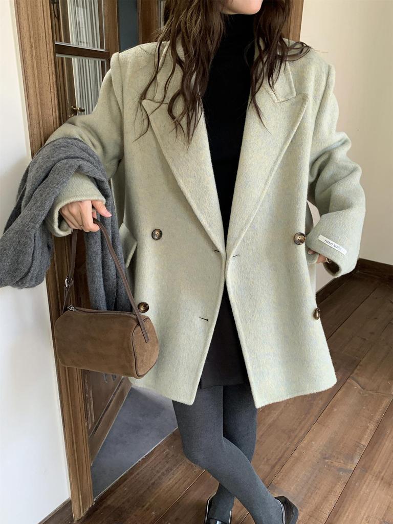 Q063 Women's Korean Style Cashmere Coat: Loose Fit, Versatile, Designer Wool Overcoat