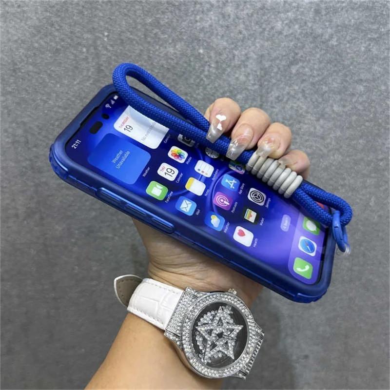 Luxury Armour Matte For Magsafe Phone Case For iPhone 17 11 14 12 13 15 16Pro Max Colourful Wrist Strap Lanyard Shockproof Cover