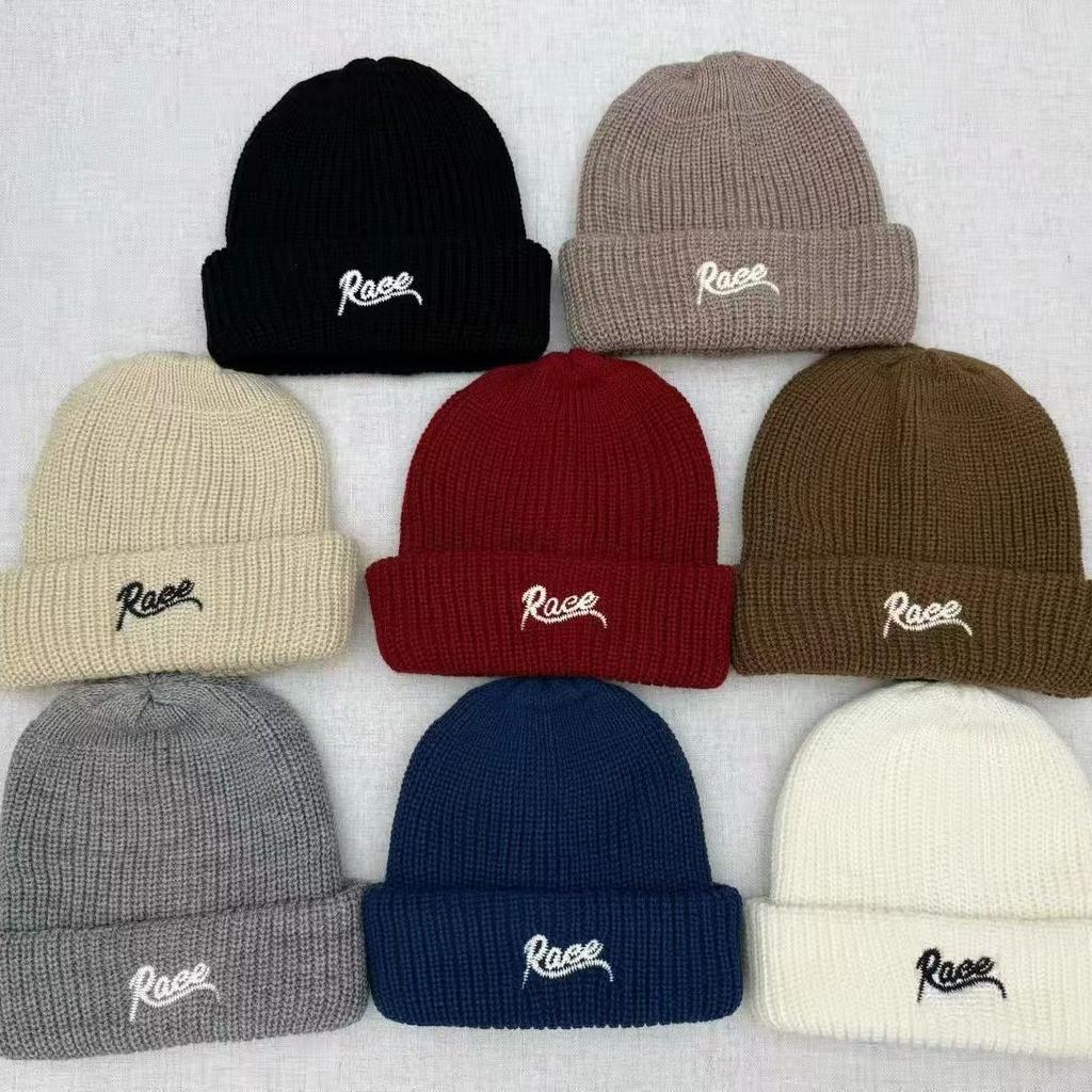 American casual embroidery letter wool knitted hat for men and women new autumn and winter fashion big head circumference ear protection hat
