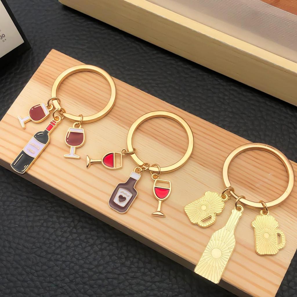 Creative Drip Oil Wine Beer Glass Keychain Pendant for Men's Car Keys & Women's Bags