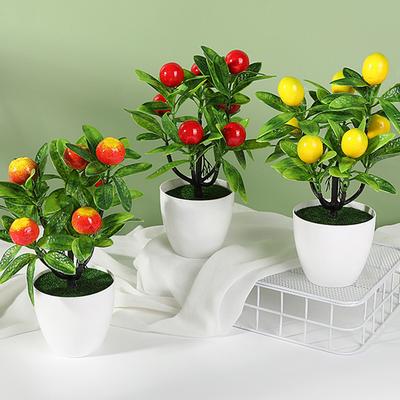 1 pièce Arbre Fruitier Artificiel en Pot Fleurs Artificielles Plante Extérieure Cour Jardin Balcon Plante en Pot Décor Floral Maison
