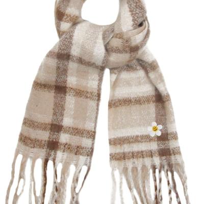 GRAVER [UNISEX] Flower Dot Embroidered Bold Check Muffler_Beige