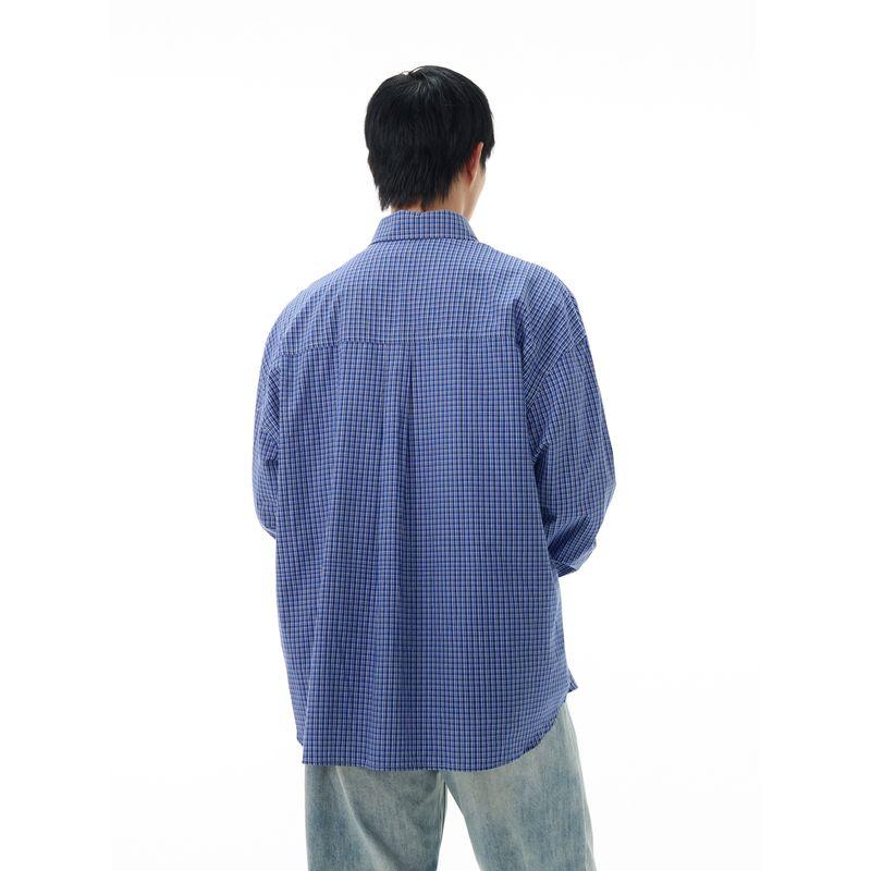 Kisko Retro Blue Gingham Laid-Back Long Sleeve Shirt