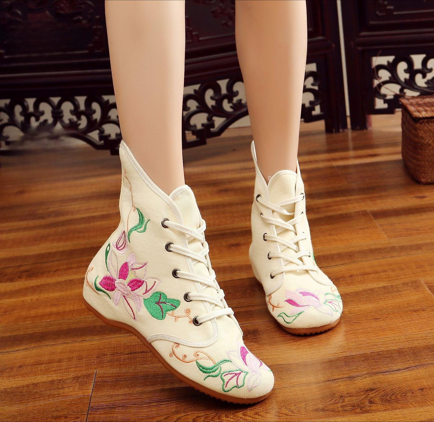 Embroidered Fabric Boots AutumnWinter New Arrival High-Top Wedge Heel Ethnic-Style Women s Single Boots 34 2390₽