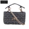 Leather Lock Studs 2-Way Chain Shoulder Handbag blackUsed