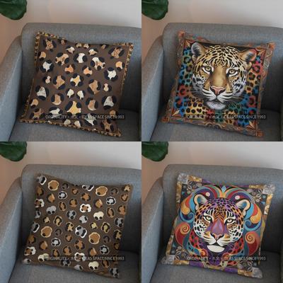 2D Wild Animal Print Abstract Leopard Pillow Cover Pattern Cushion Cover Suitable For Sofa Bedroom Car Pillow Cover