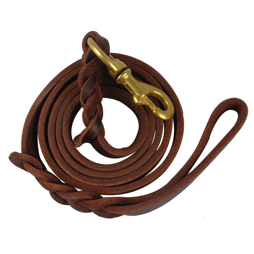 Training Walking With Copper Hook Leather Braided Dog Leash Long Brown Dog Traction Rope Soft Durable Medium Large Pet 3