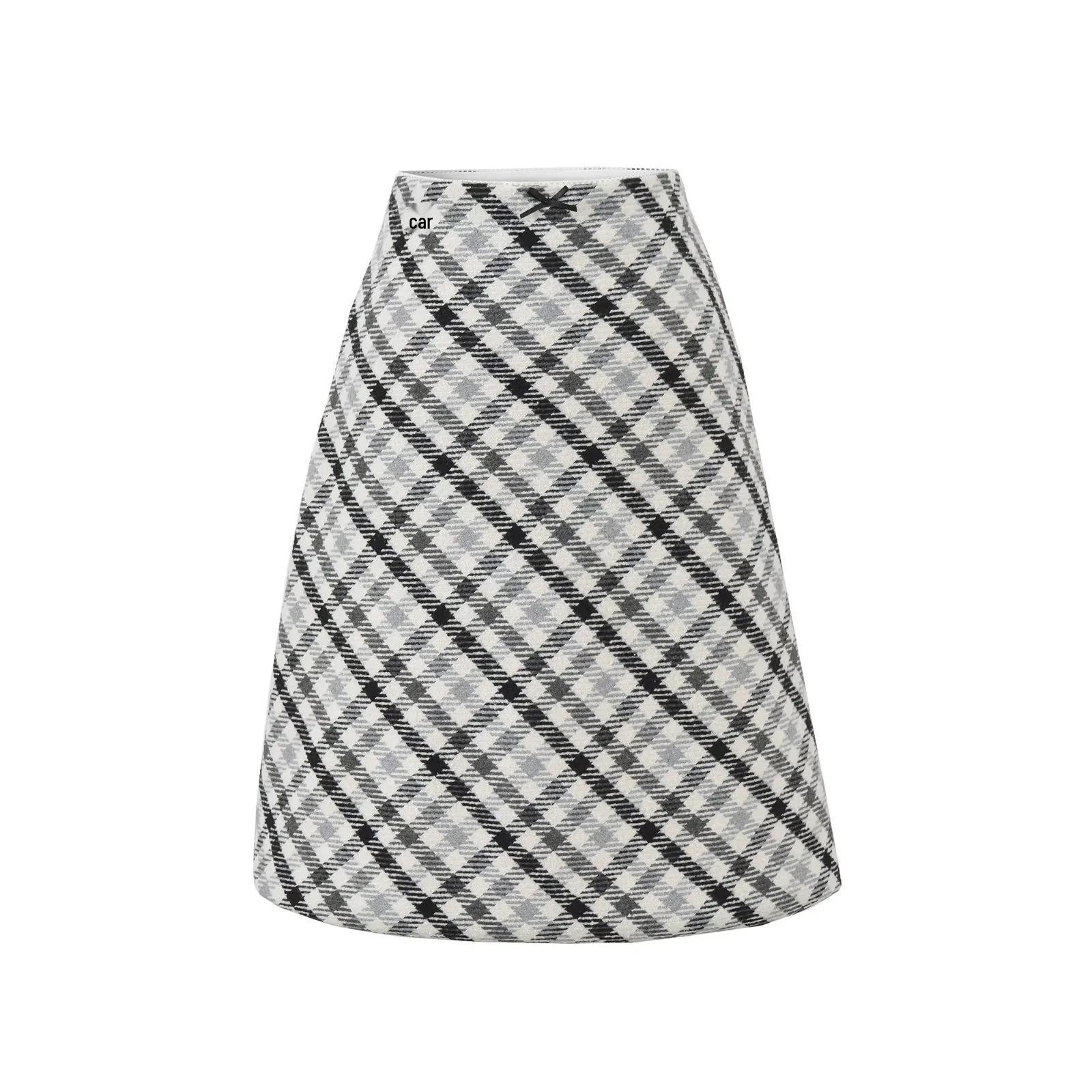 High-Waisted Plaid A-Line Midi Skirt - Women s Retro Autumn/Winter Style Medium