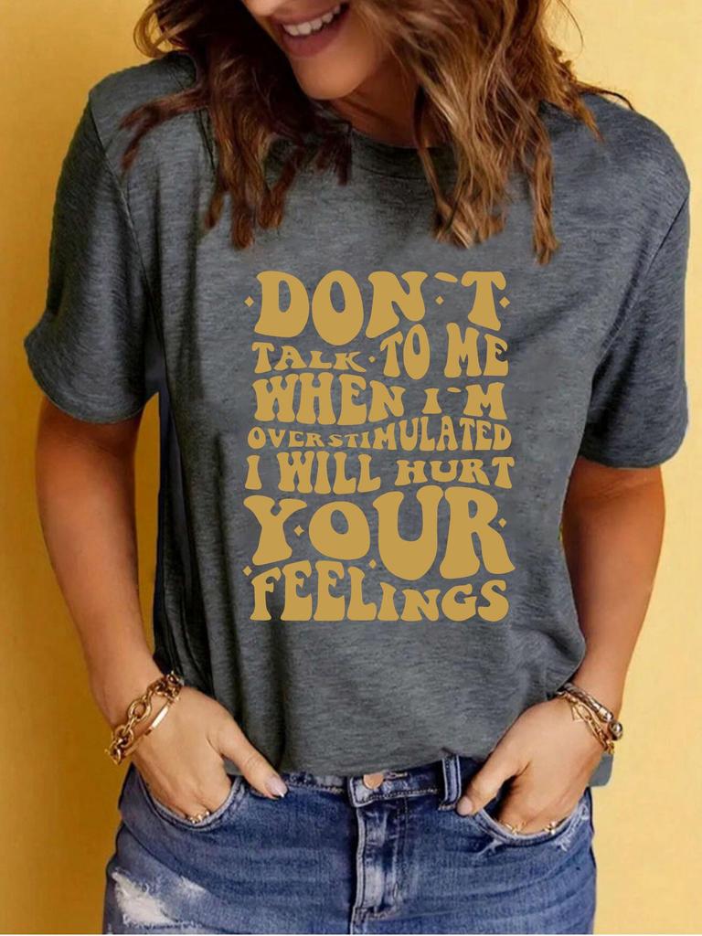 Women's Casual Slogan Print Round Neck Short Sleeve T-Shirt
