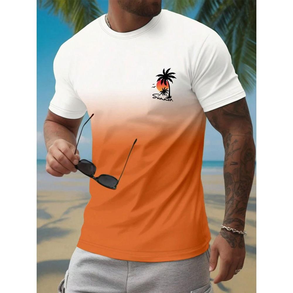 Sommer Freizeit Farbverlauf Kurzarm Oberteil Hawaiianische Herrenmode T-Shirt Outdoor Strandshorts Zweiteiliges Set