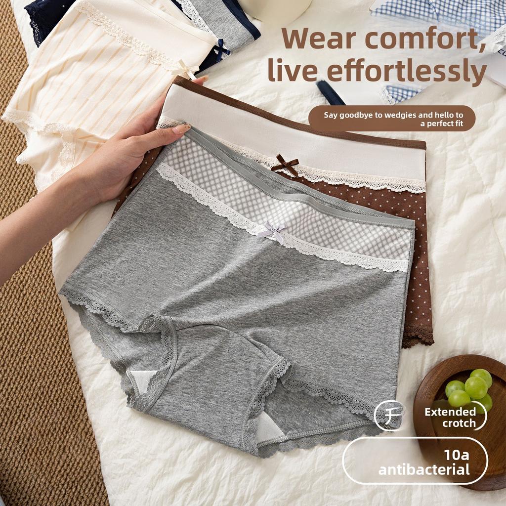 Big Size Lady Spring and Autumn Pure Cotton 10A Antibacterial Extension Crotch High Waist Small Flat Angle Briefs