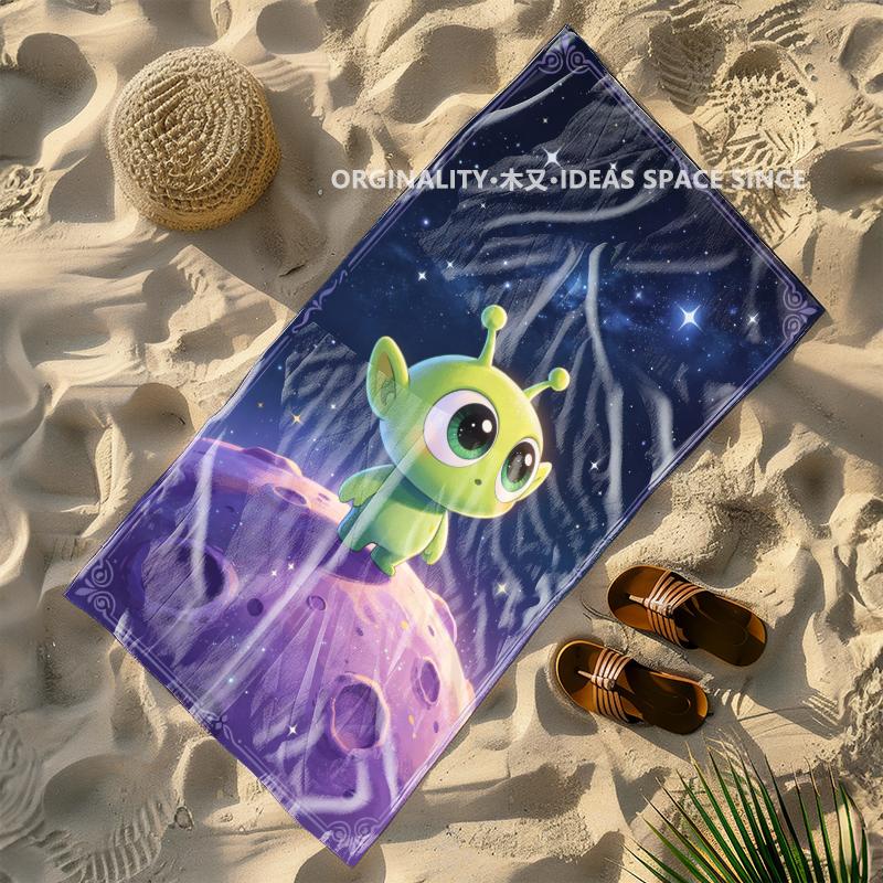 Süßes Alien-Galaxie-Strandtuch Gemustert Sonnenschutz Und Winddicht Geeignet Für Schwimmbad Camping Reise Decke
