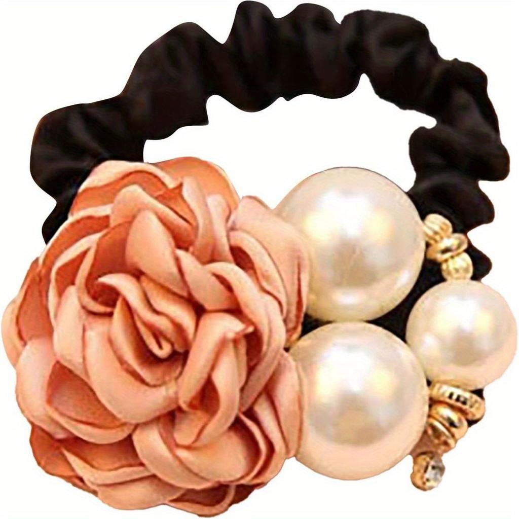 Korean Style Fashion Large Pearl Rose Flower Hair Ring Handmade Camellia Hair Tie Headband Hair Ornament