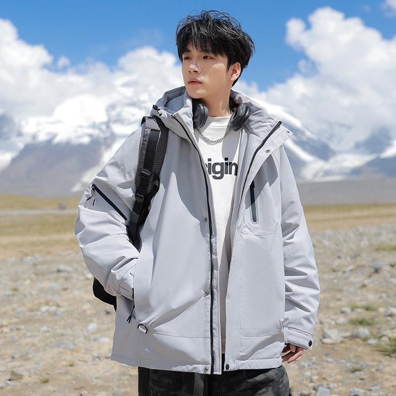 Men's Trendy Windproof Winter Hooded Down Coat - White Duck, Warm, Loose, and Outdoor-Ready