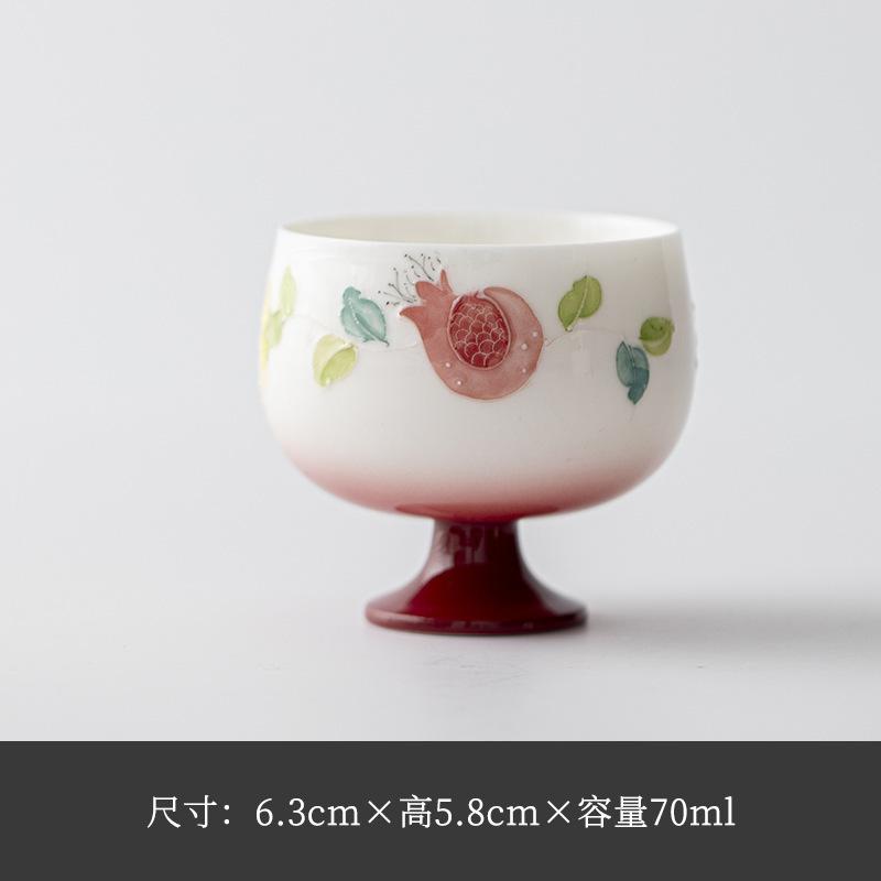 

70ml Gradient Hand-painted Pomegranate Tall Foot Teacup Vintage Tea Bowl Jug Tea-tasting Fragrance Cup Chazhan Master Cups Tea