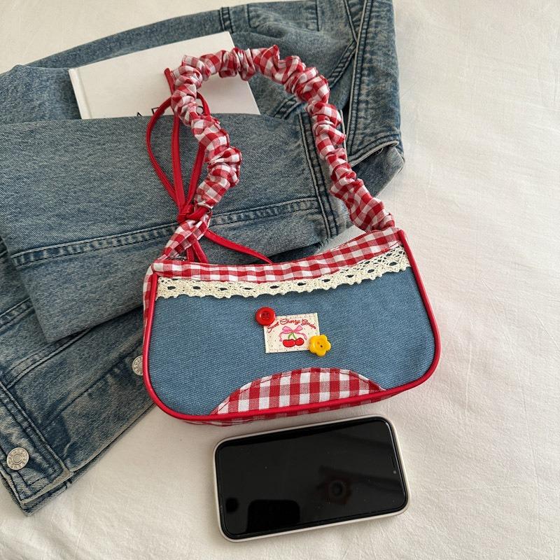 Red Plaid Personalized Bag New Trend Fashion College Handbag