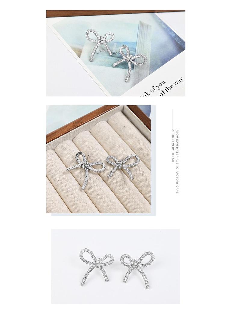 New Bow Rhinestone S925 Silver Stud Earrings for Women - Simple Fashion, Daily Wear