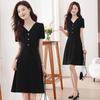 Summer 2026 Hepburn-Style V-Neck Slimming Little Black Dress with Puff Sleeves