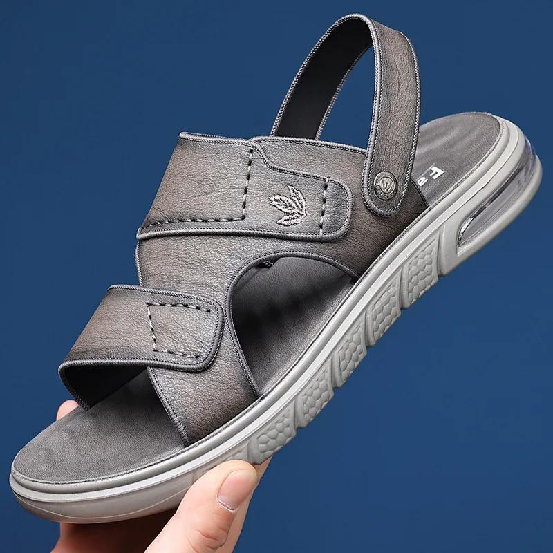 FashionNew Men's Sandals Summer Non-slip Wear-resistant Leather Men's Beach Shoes Fashion Casual Male Slippers