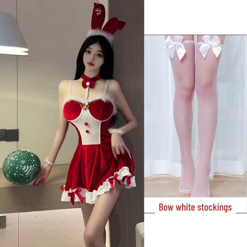 Red Bunny Girl Temptation Dress - Sexy New Year Christmas Lingerie with Removable Battle Robe