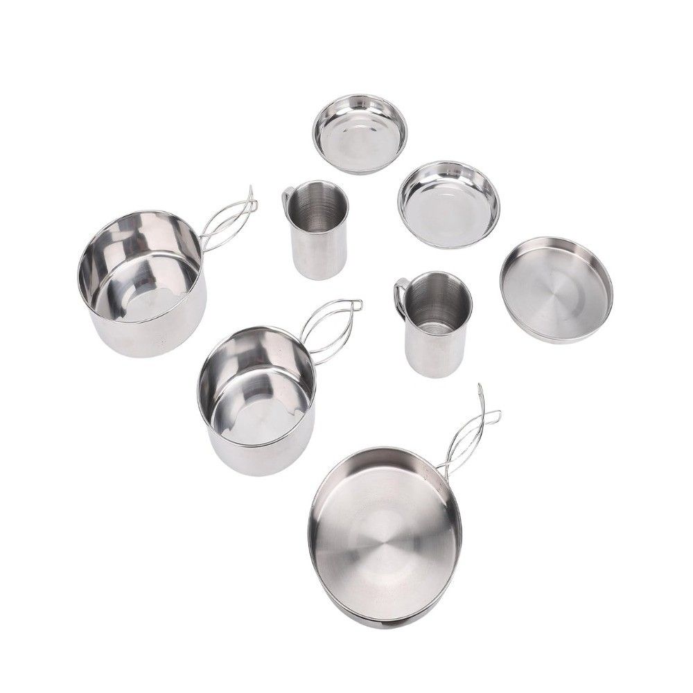 8 Pcs Stackable Cookware Set Stainless Steel Backpacking Cooking Pot Camping Mess Kit Outdoor