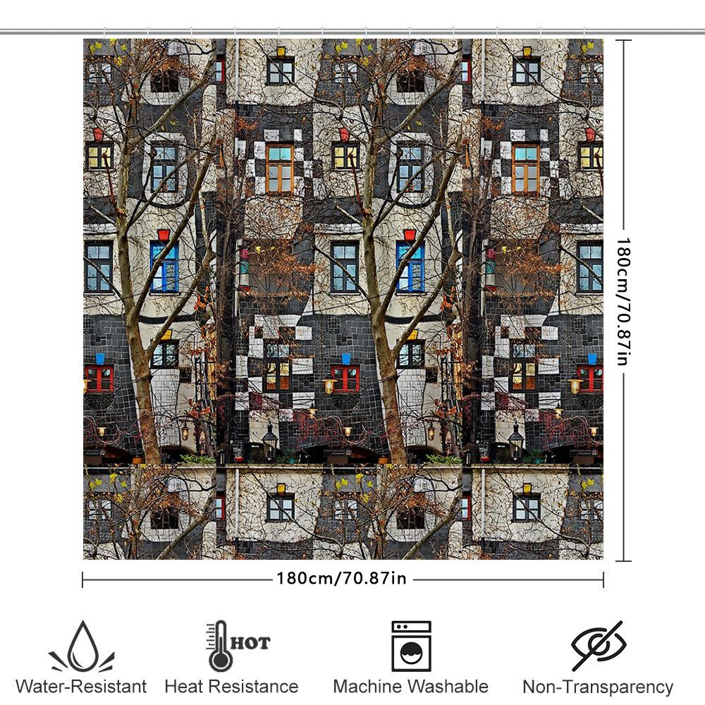 Bathroom Shower Curtain Vintage Gothic Pattern Dark Academia Decor Halloween Spooky Home Textile Washable Waterproof Room Divide