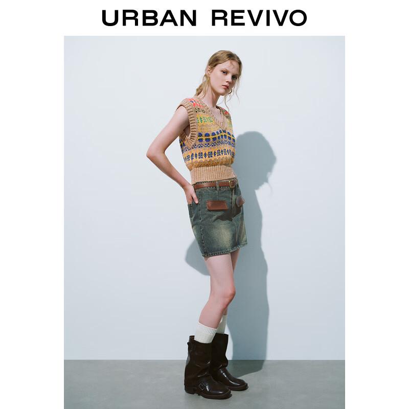 

Женский вязаный жилет UR с V-образным вырезом в стиле ретро, с цветными блоками S