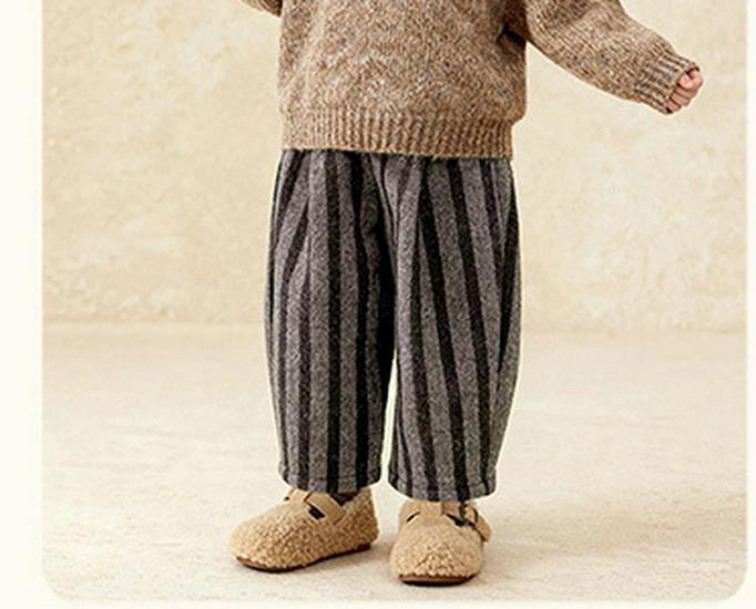 Tongbei Kids' 2025 Winter Striped Merino Wool Pants for Boys & Girls – Warm, Versatile Long Pants