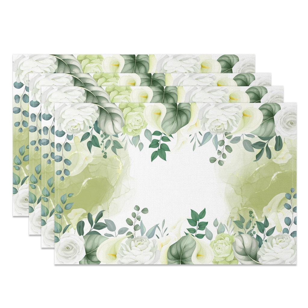 Botanische Florale Platzsets Grüne Blätter Blumen Design Naturinspiriertes Tischset für Esstisch Küche Party Waschbar Umweltfreundlich