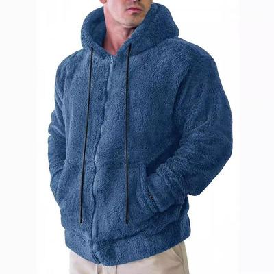 Herbst Herren Plüsch-Cardigan mit Kapuze Einfarbig Warm Heimkomfort Reißverschlussjacke